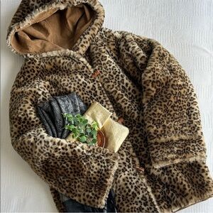 Vintage Marvin Richard’s leopard plush faux fur and leather coat 
size large